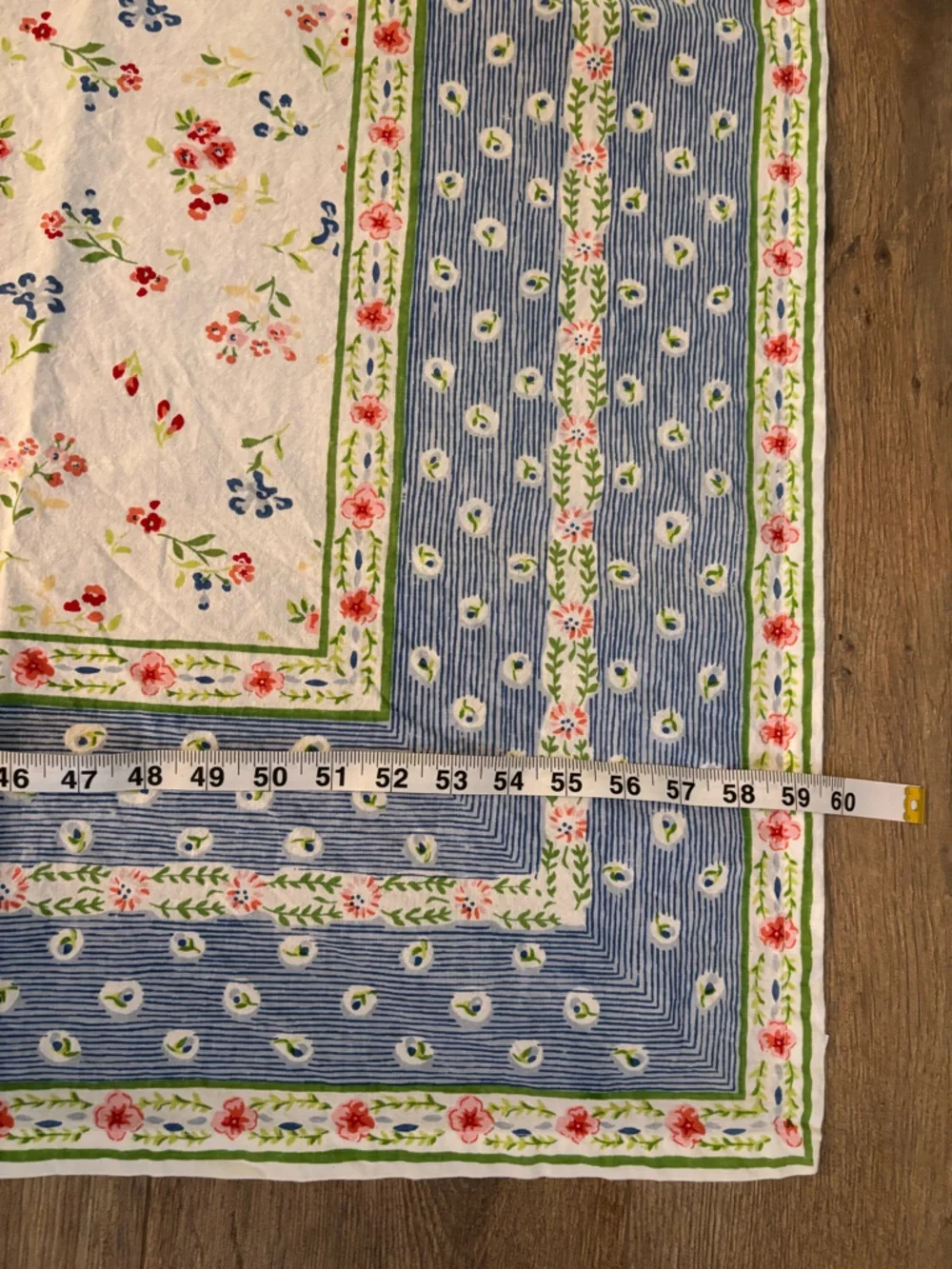World Market 60x86” Floral Block Print Cotton Tablecloth Blue Red Cottage